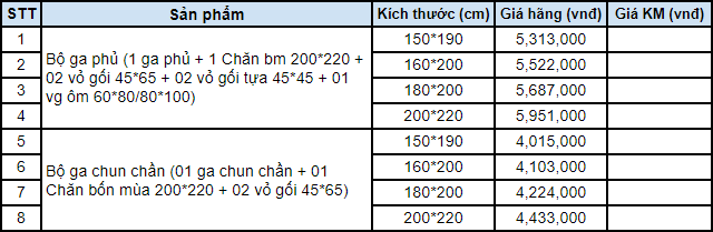 Bảng giá bộ chăn ga gối Everon India ES1839